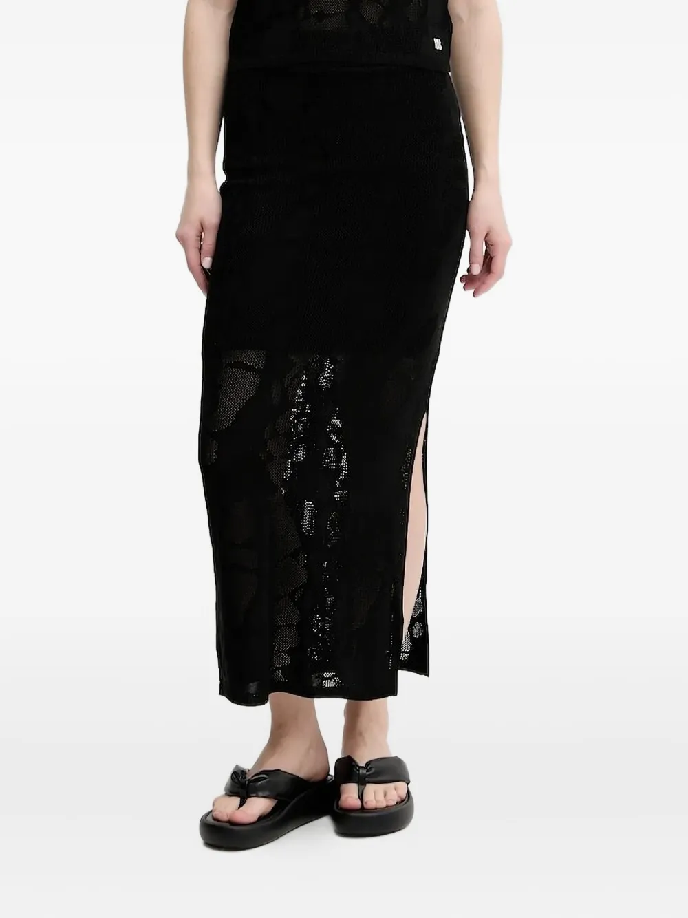 HUGO lace-pattern side-slit skirt | Black | Image 1