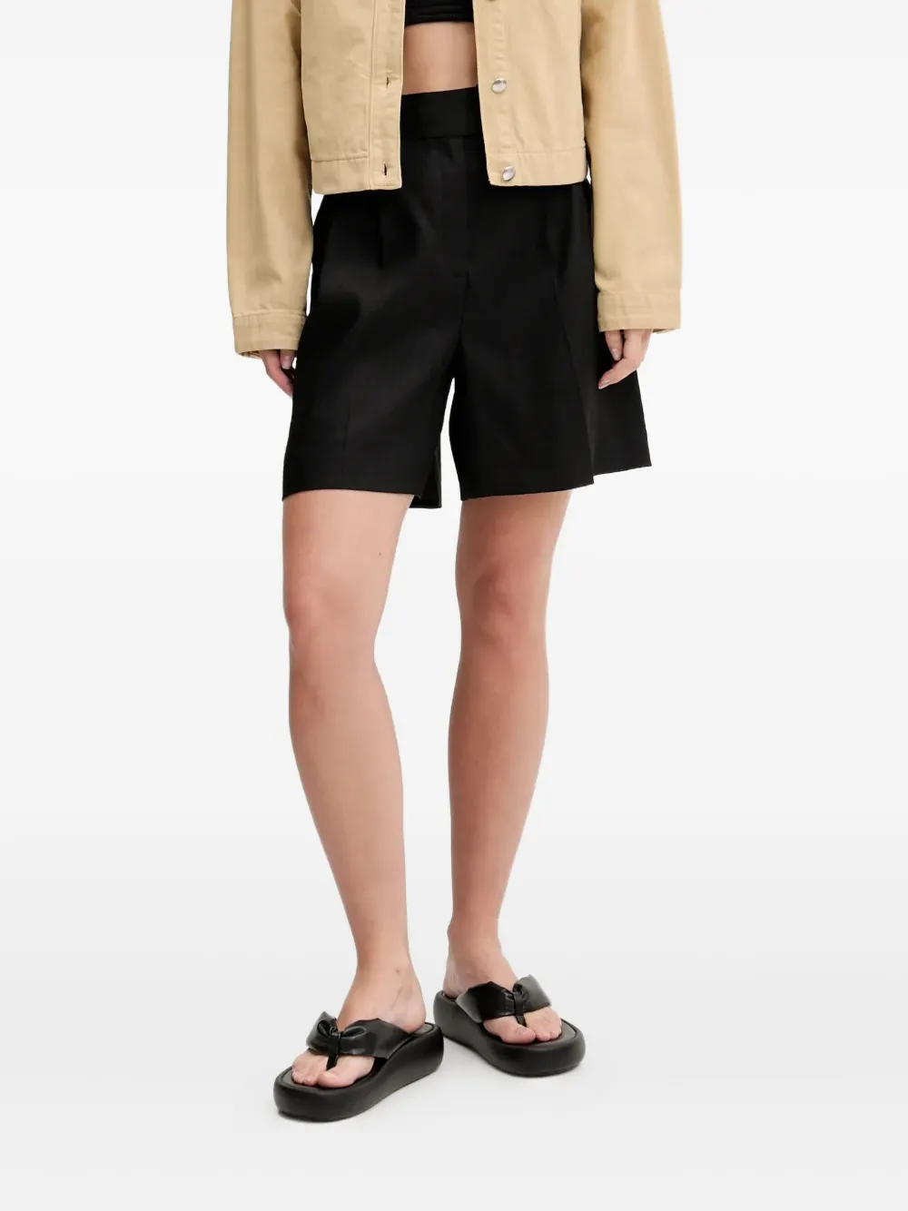 HUGO pleat-detail high-waisted shorts | Black | Image 1
