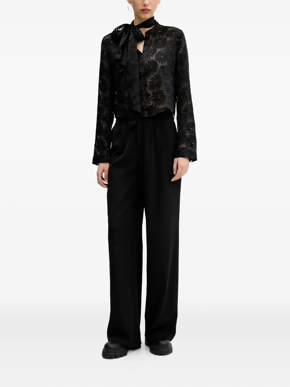 HUGO Blouse met bloemenprint en gestrikte hals Zwart