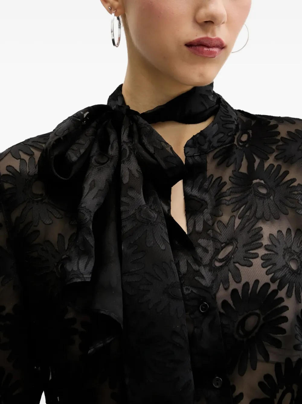 HUGO Blouse met bloemenprint en gestrikte hals Zwart