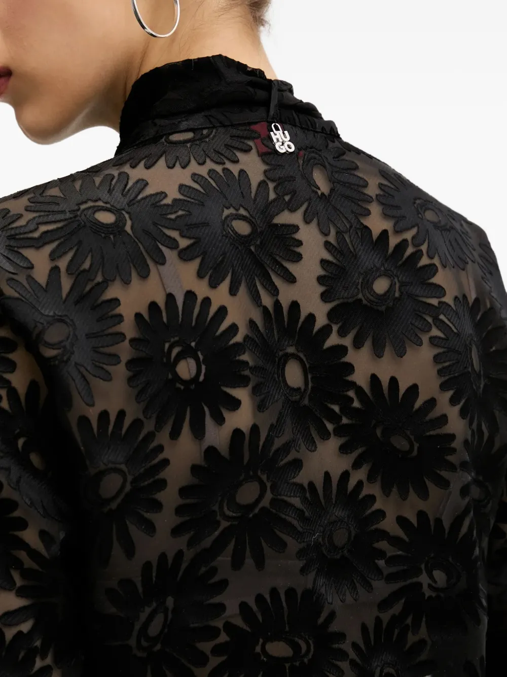 HUGO Blouse met bloemenprint en gestrikte hals Zwart
