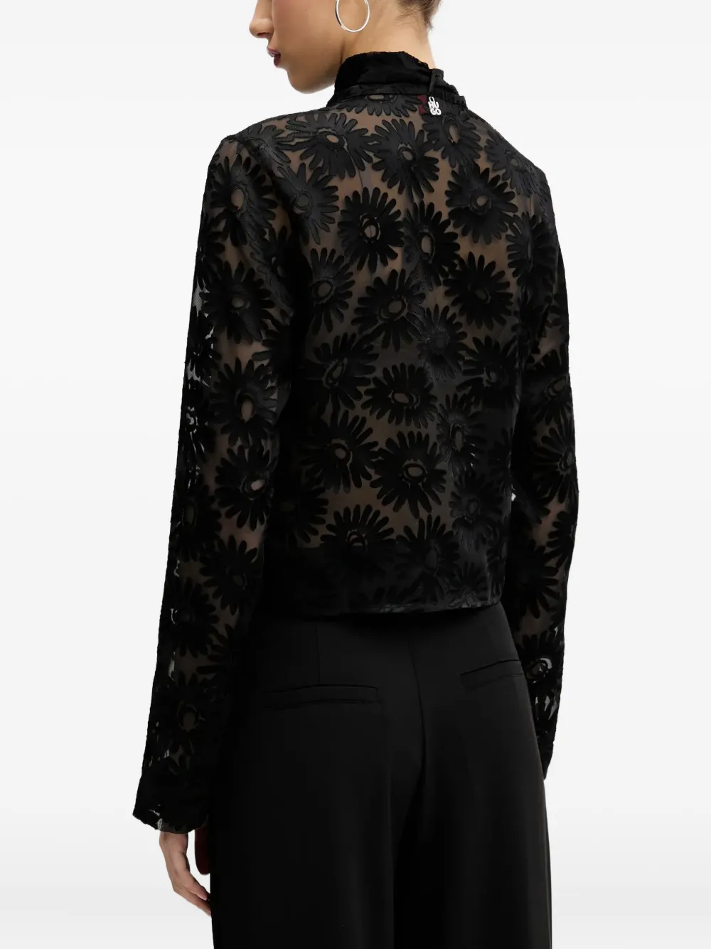 HUGO Blouse met bloemenprint en gestrikte hals Zwart