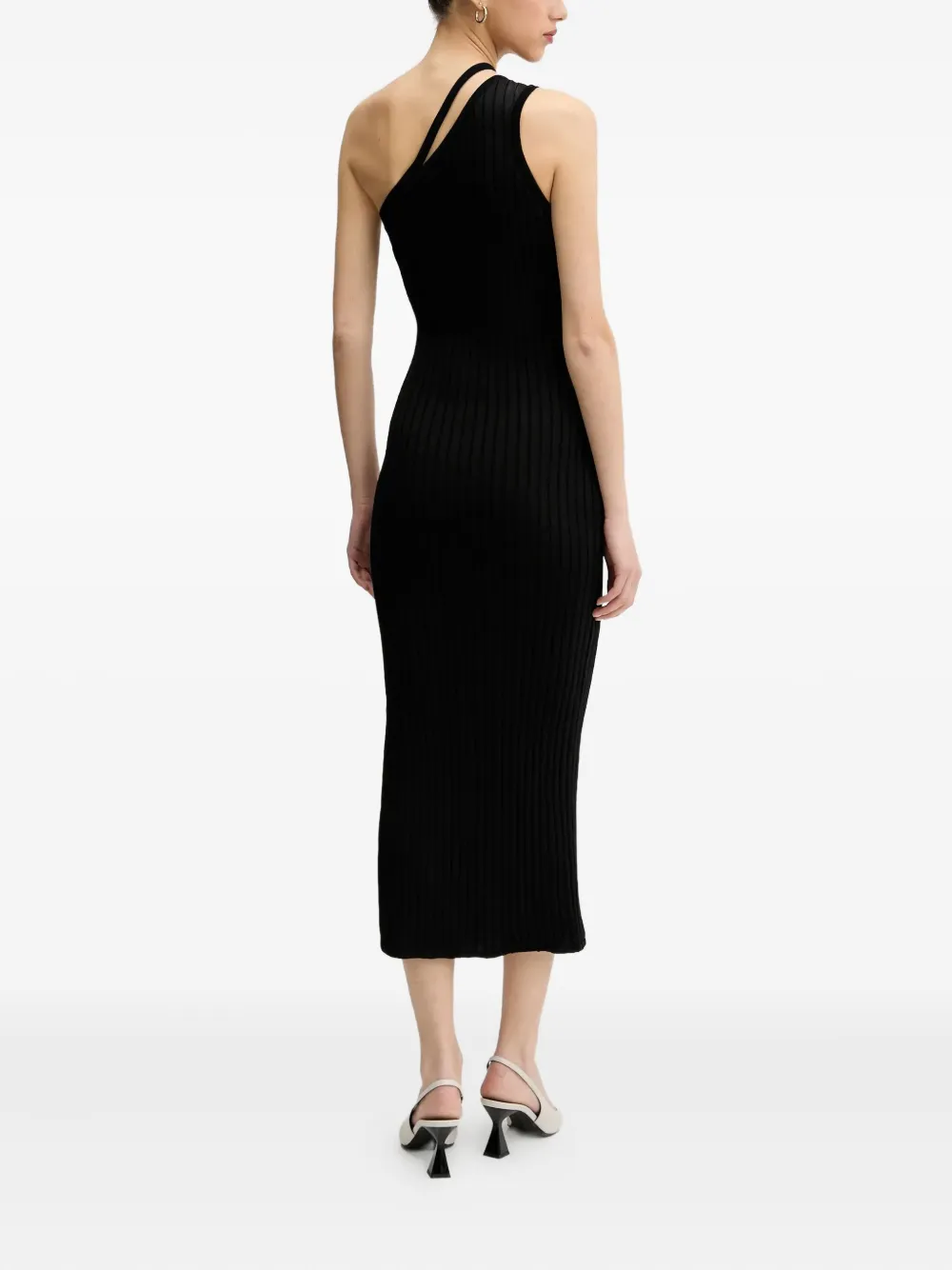 HUGO one-shoulder ribbed-knit midi dress Zwart
