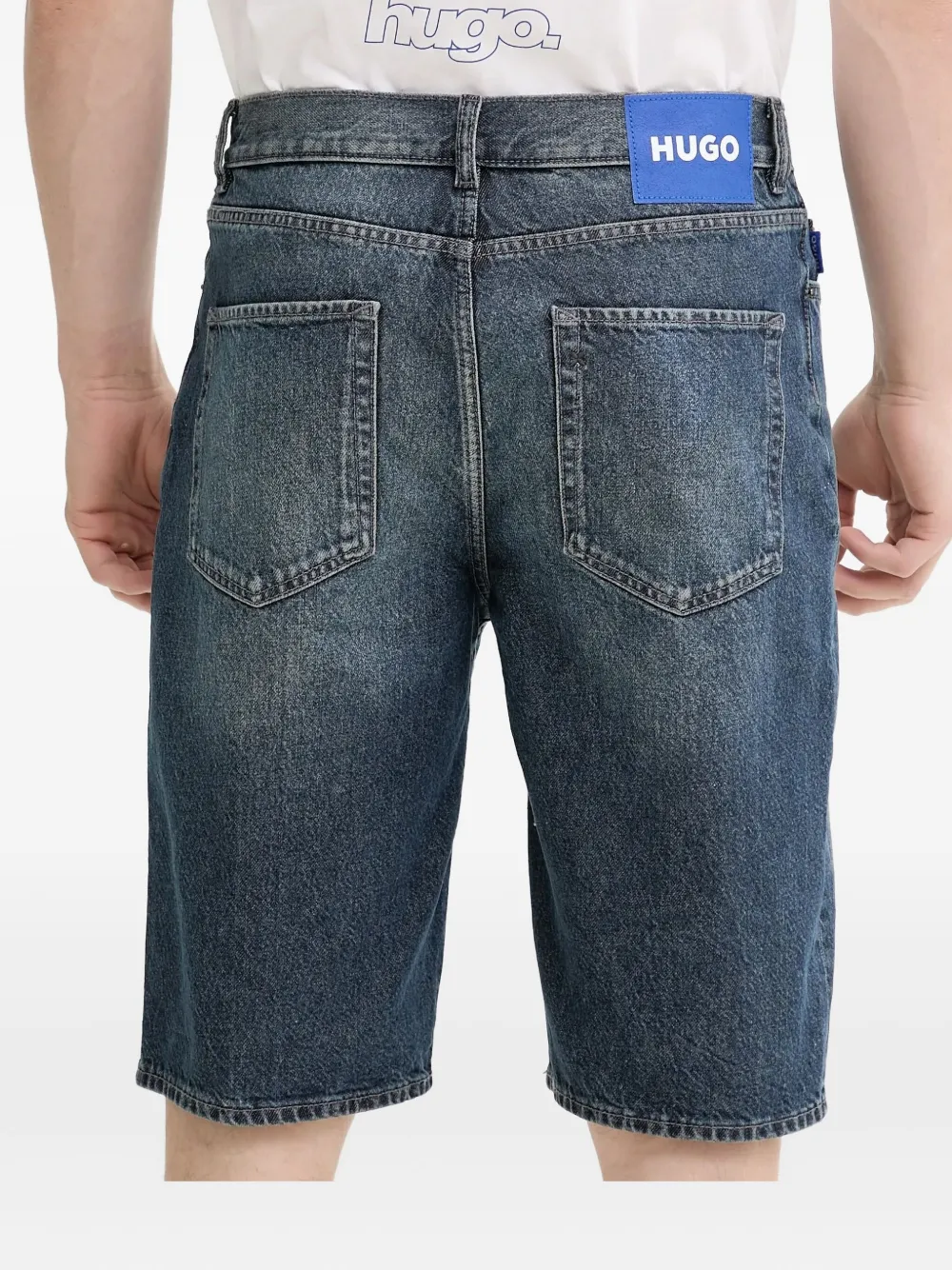 Hugo Boss Logo-patch Denim Shorts In Blue