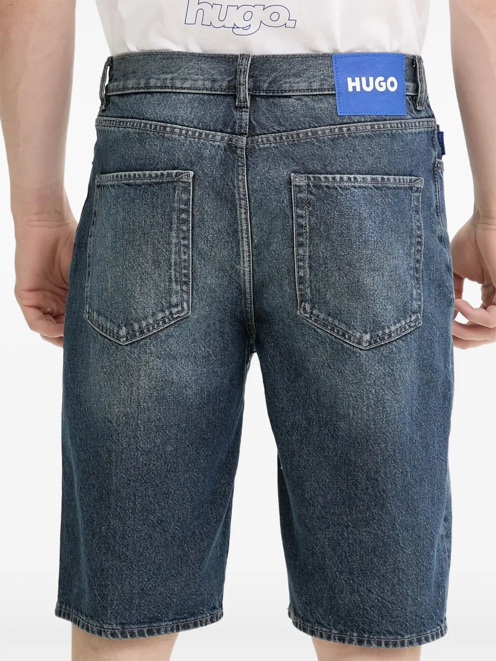 HUGO Denim shorts met logopatch Blauw