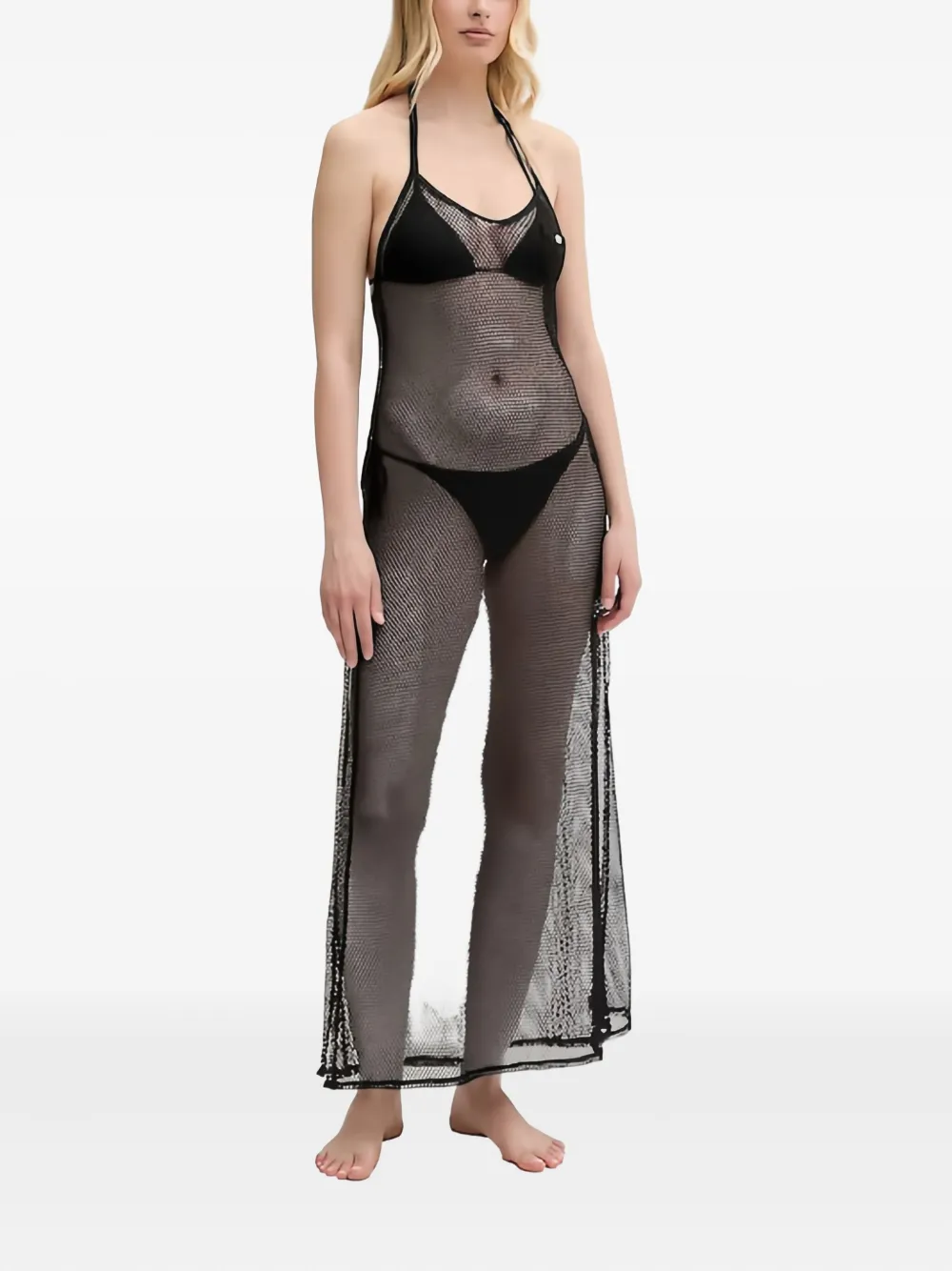 Hugo Boss Halterneck Mesh Maxi Dress In Black