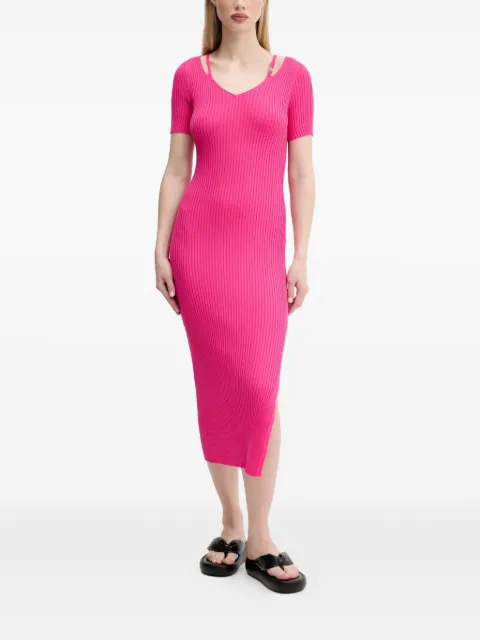 HUGO ribbed-knit v-neck midi dress