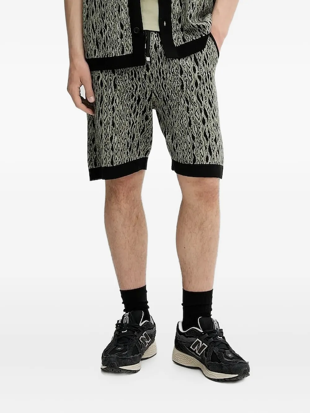 Hugo Boss Jacquard-pattern Knitted Shorts In Green