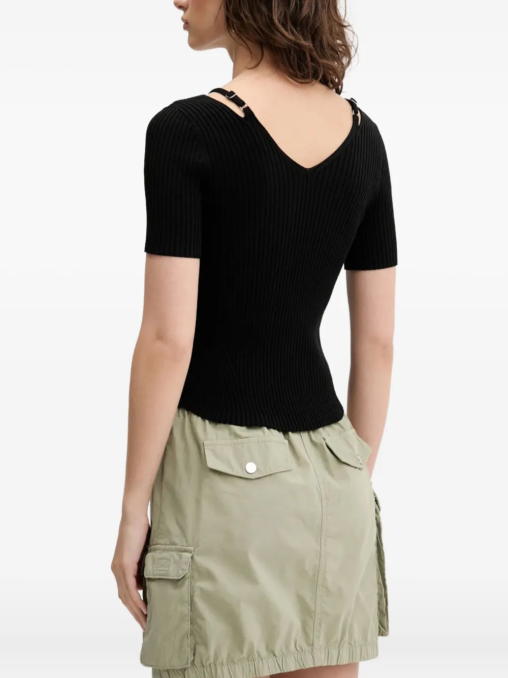 HUGO Geribbelde tanktop Zwart