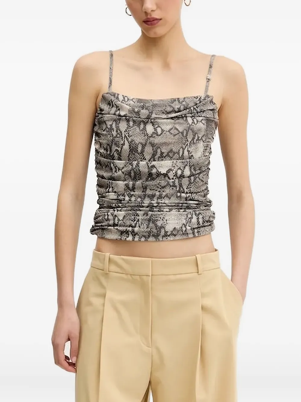 HUGO Top met slangenprint en diepe hals Zwart