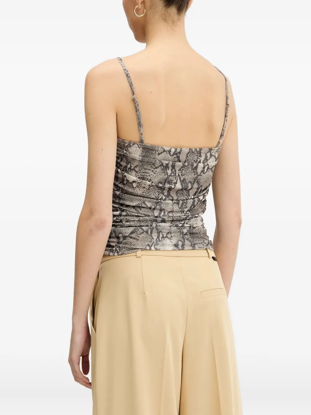 HUGO Top met slangenprint en diepe hals - Zwart