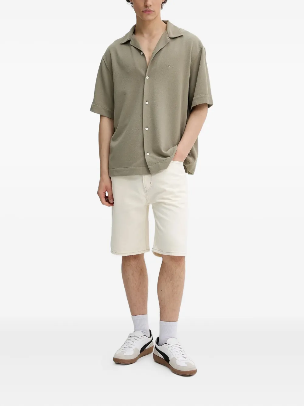 HUGO Denim shorts met logopatch Beige