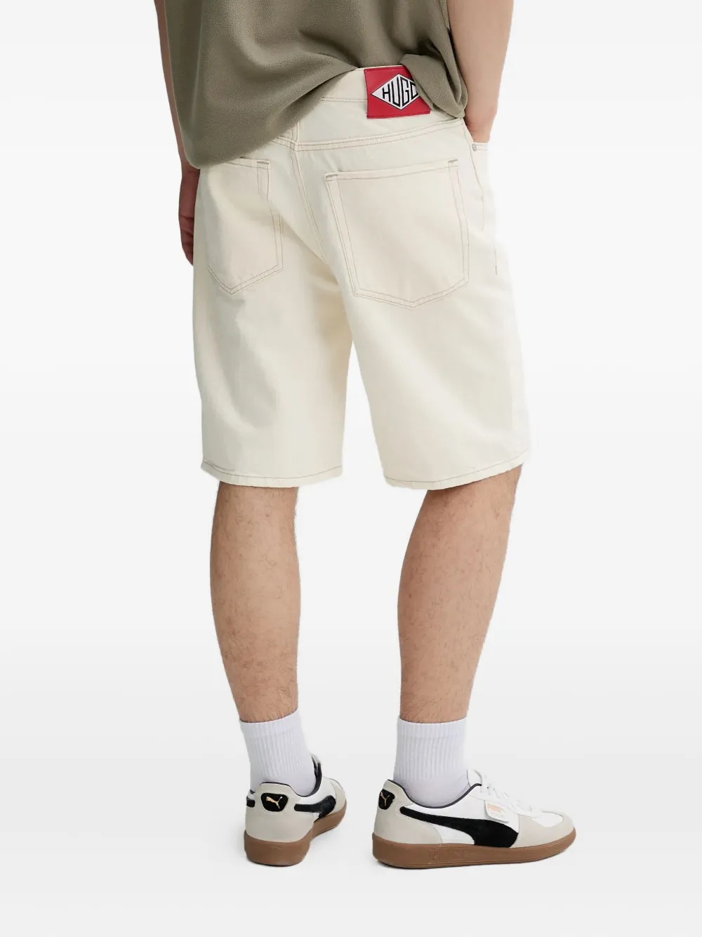HUGO Denim shorts met logopatch Beige