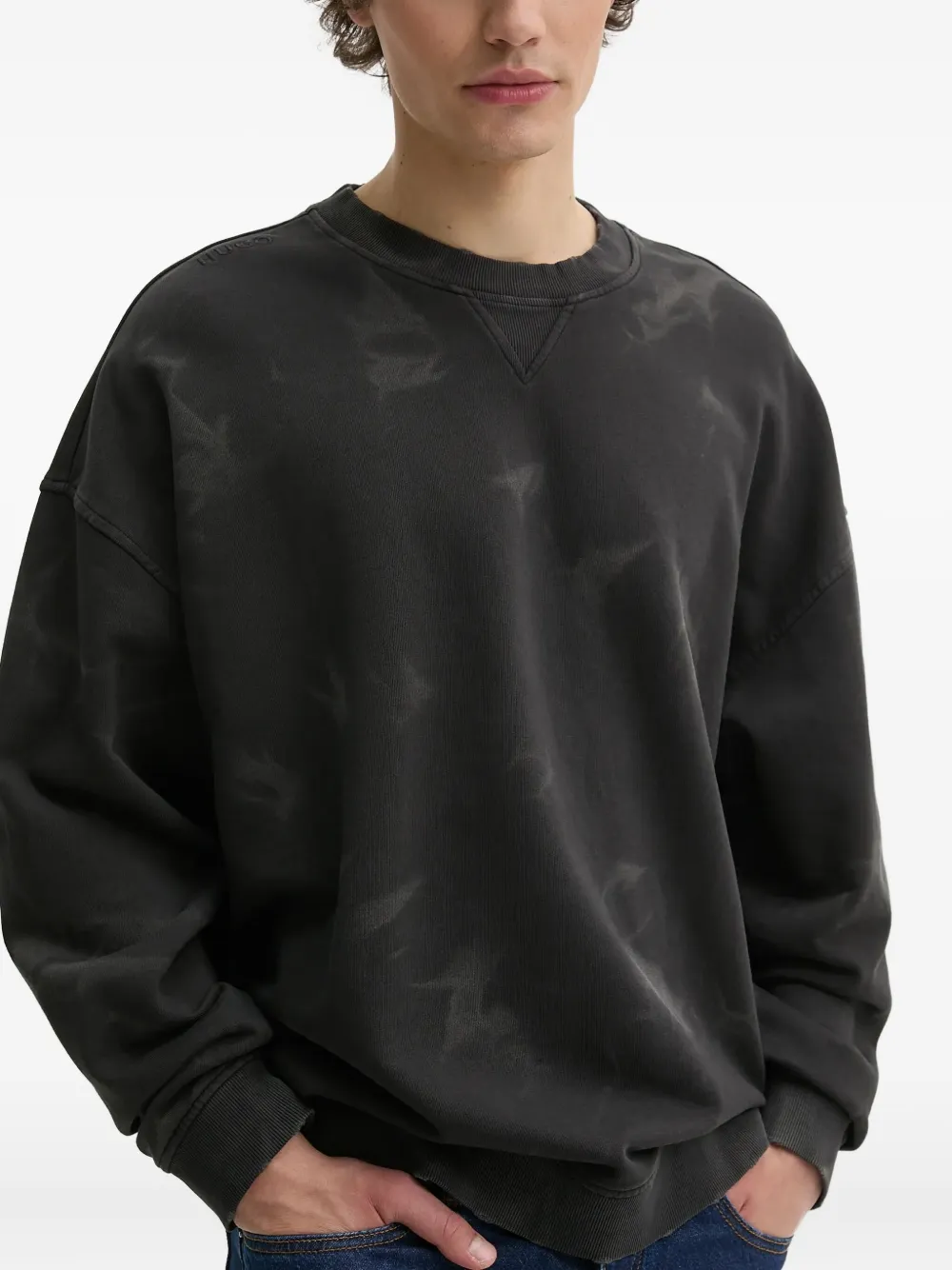 HUGO Nustroyos sweater met abstracte print Zwart