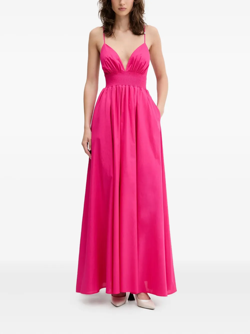 HUGO v-neck smocked maxi dress Roze
