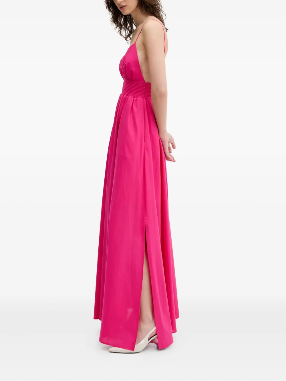 HUGO v-neck smocked maxi dress Roze