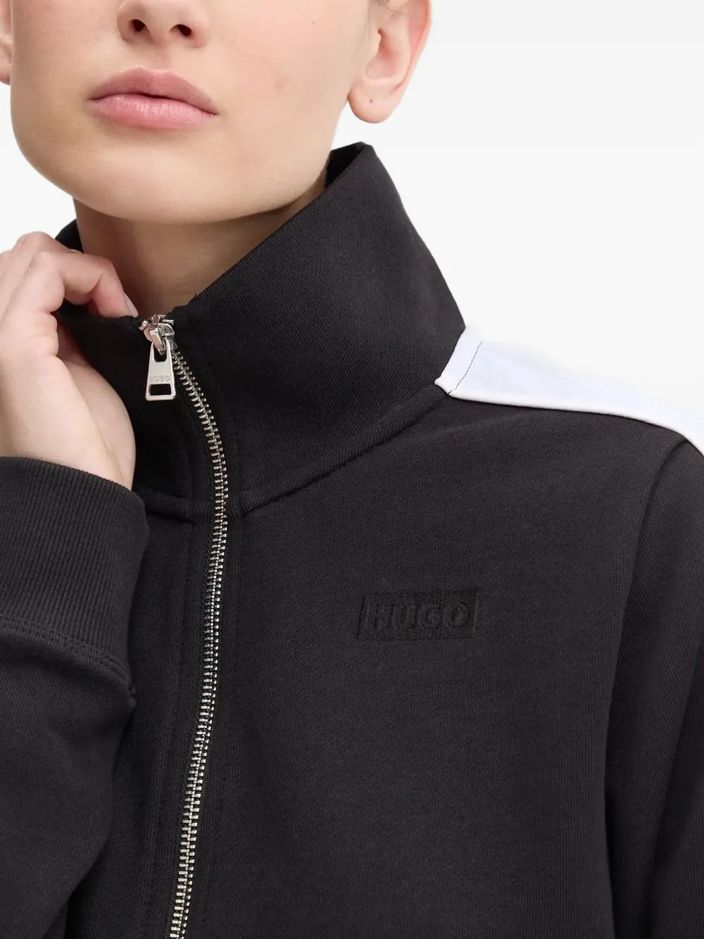 Hugo Boss Panelled Zip-up Top In Black