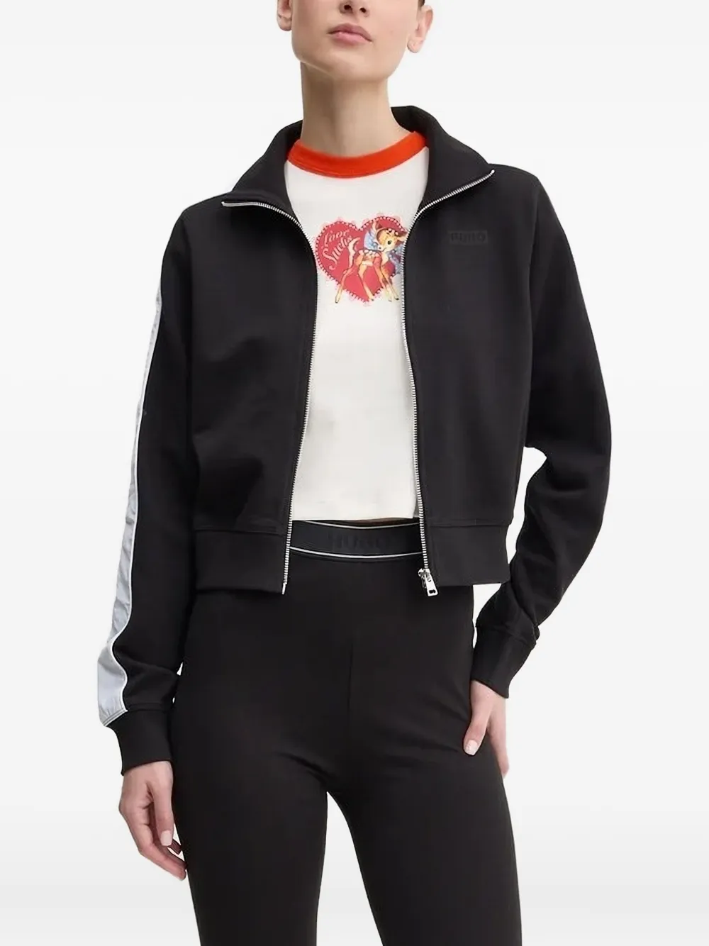 Hugo Boss Panelled Zip-up Top In Black