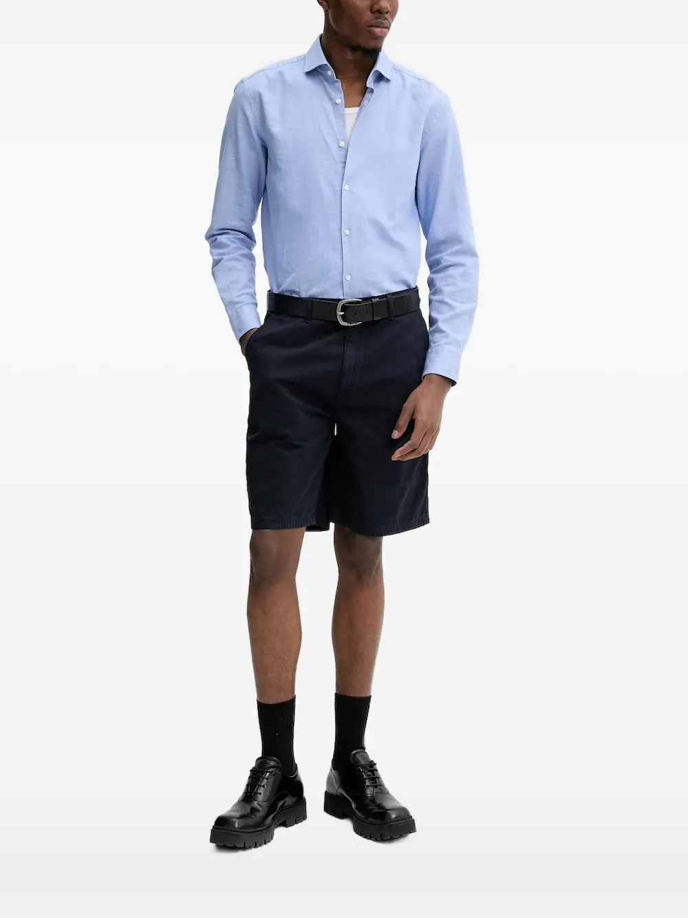 HUGO long-sleeved cotton-linen blend shirt | Blue | Image 1