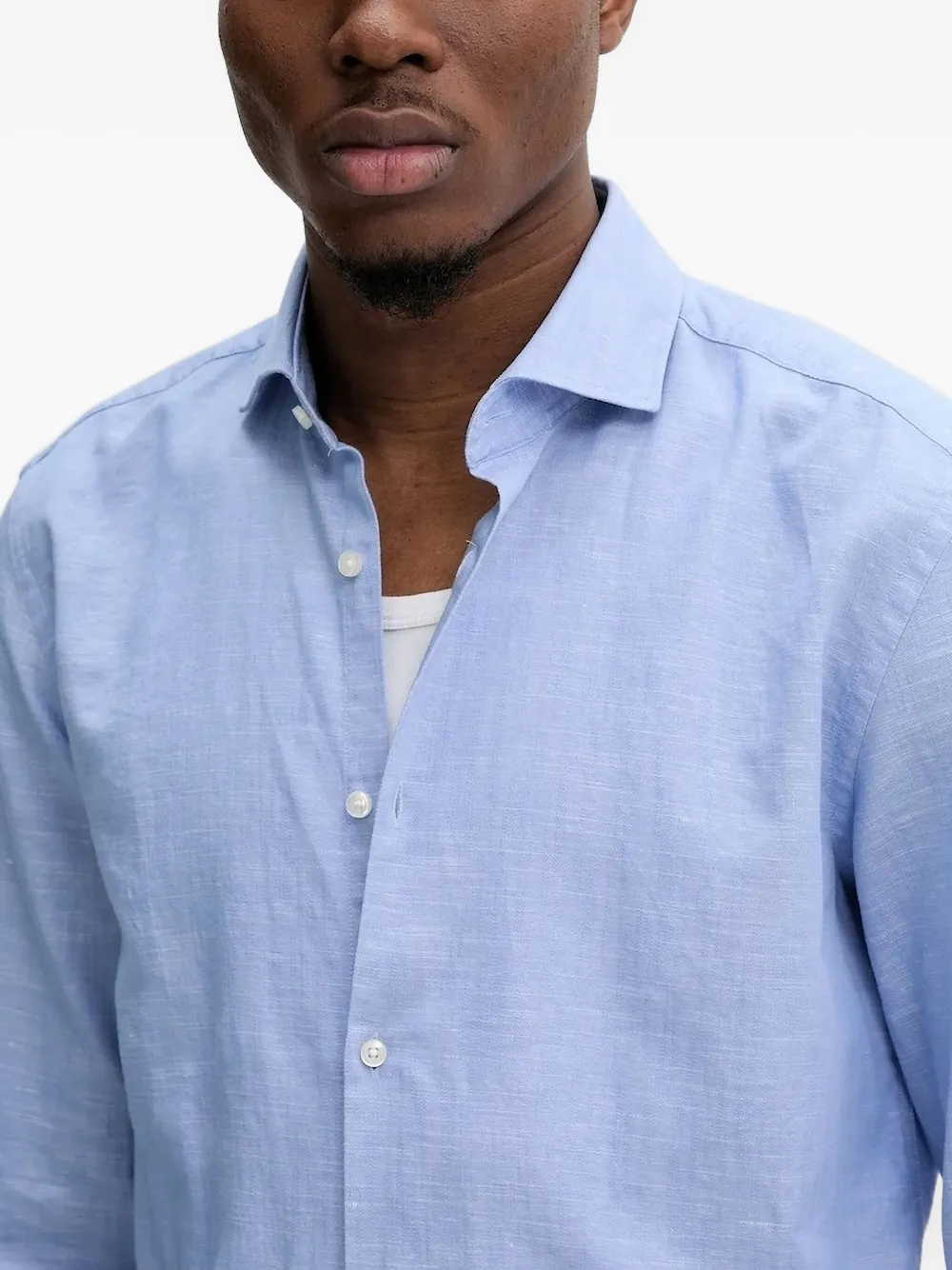 HUGO Overhemd van katoen-linnenblend Blauw