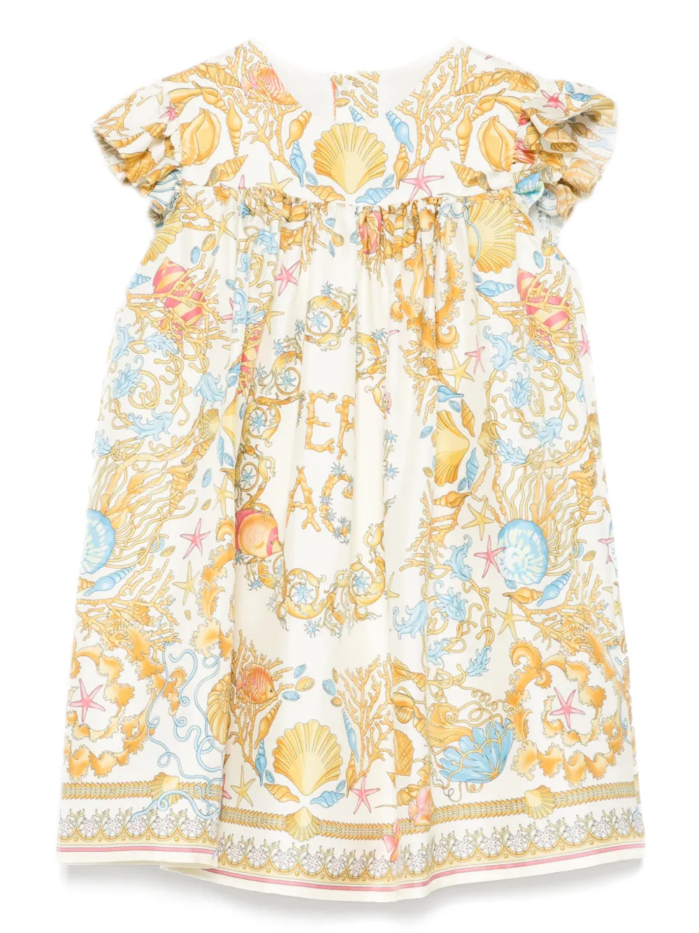 Versace Kids Jurk met Barocco-print Beige