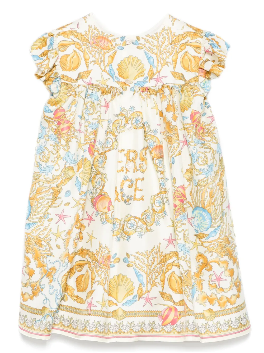 Versace Kids Jurk met Barocco-print Beige