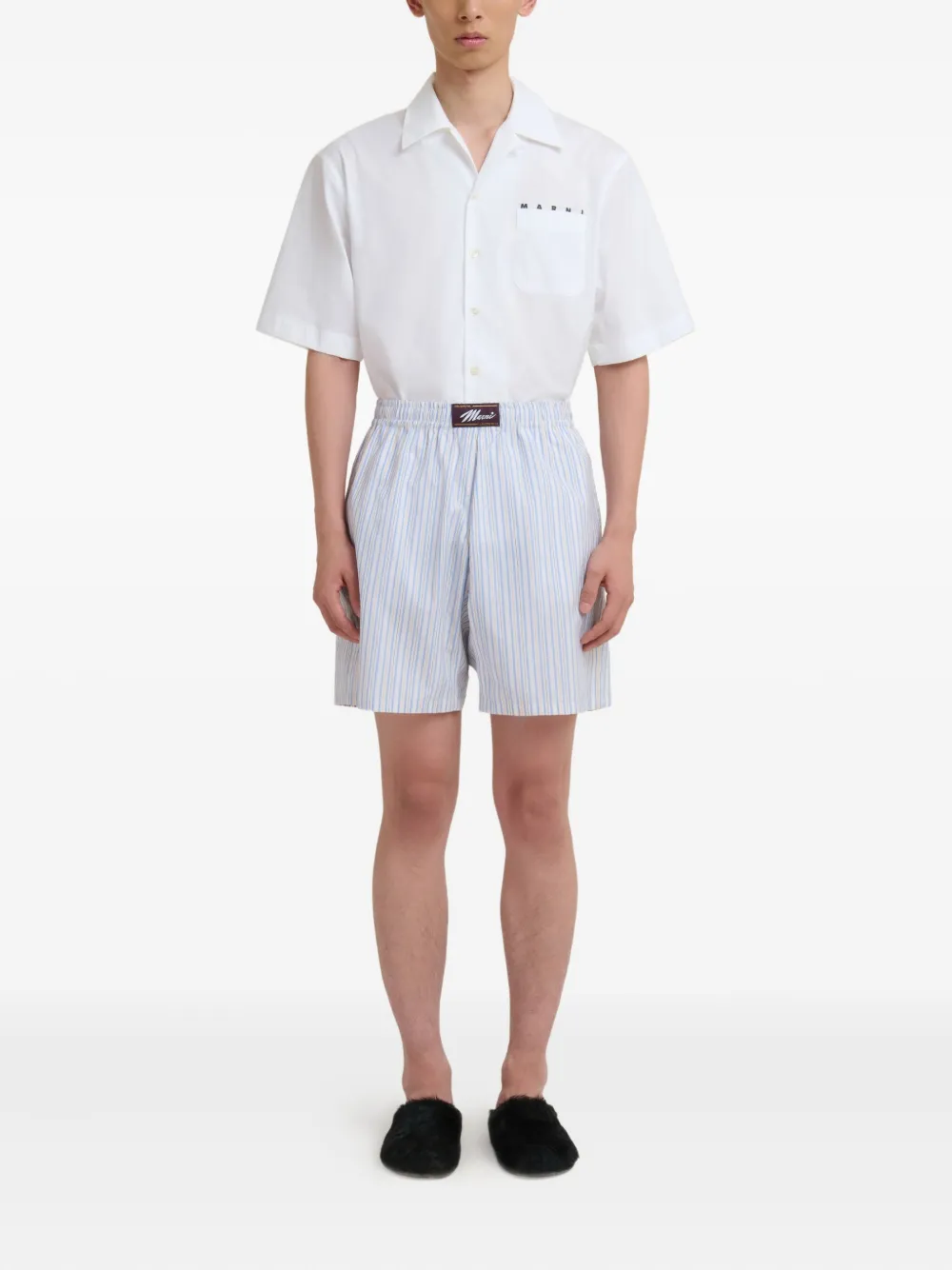 Marni striped elasticated-waist swim shorts Blauw