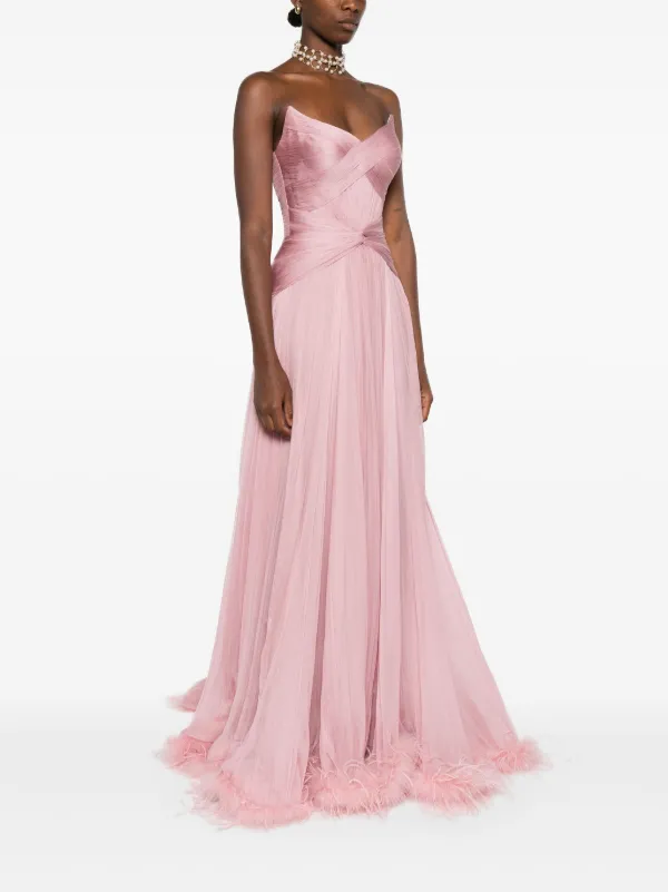 green emerald velvet dress Mikael Aghal Floral Pleated Chiffon Maxi Dress  MSA Haute Couture