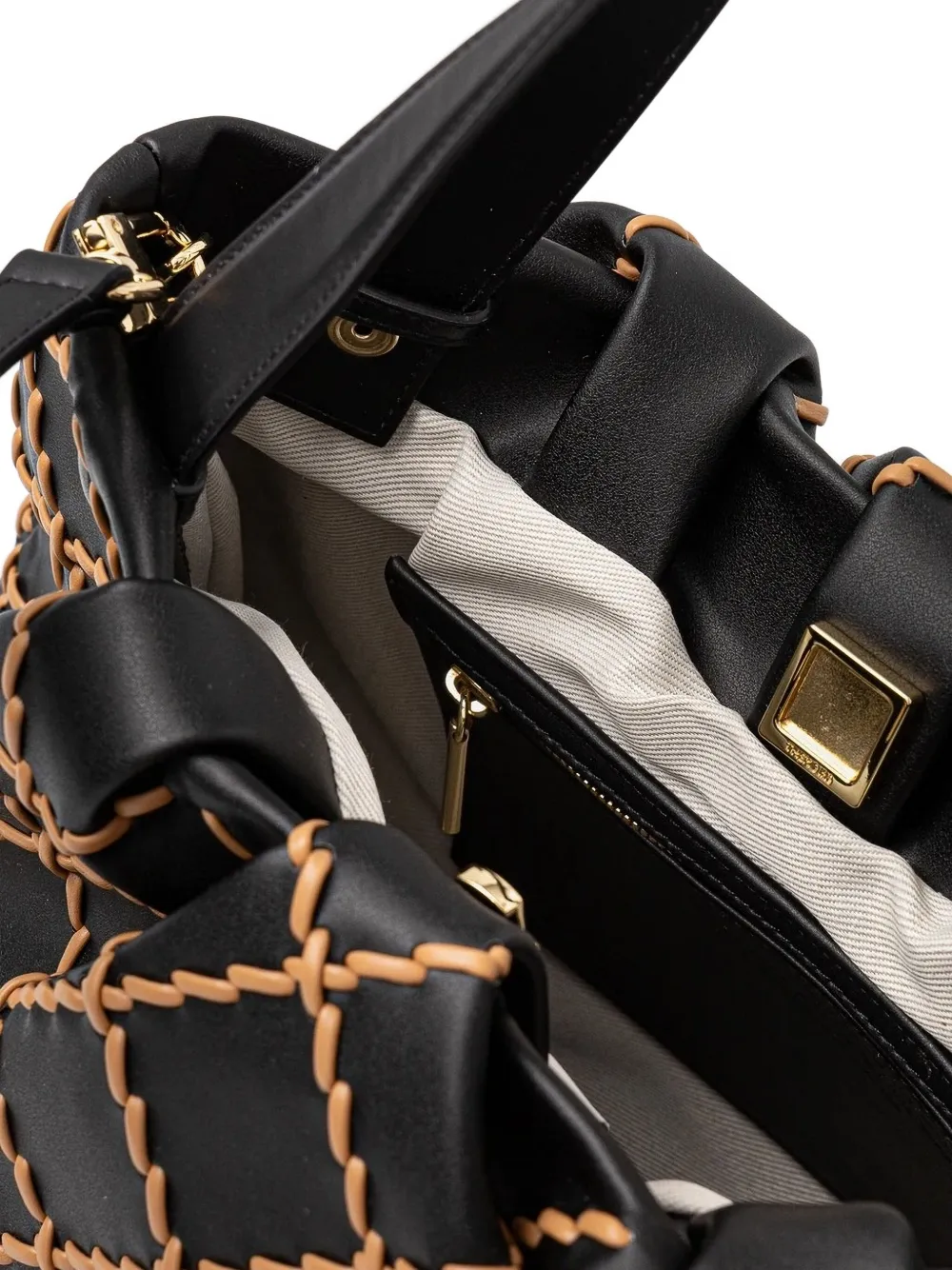 Themoirè pleated stitched tote bag Zwart