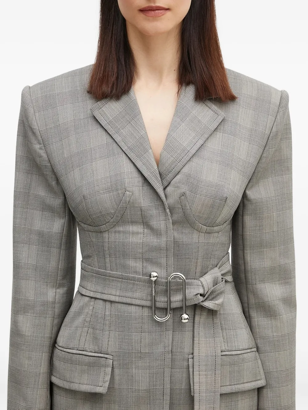 Sportmax Geruit jack met ceintuur Grijs