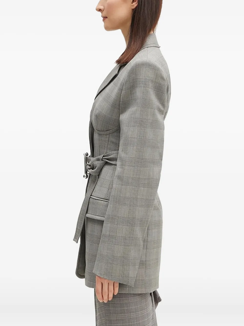 Sportmax Geruit jack met ceintuur Grijs
