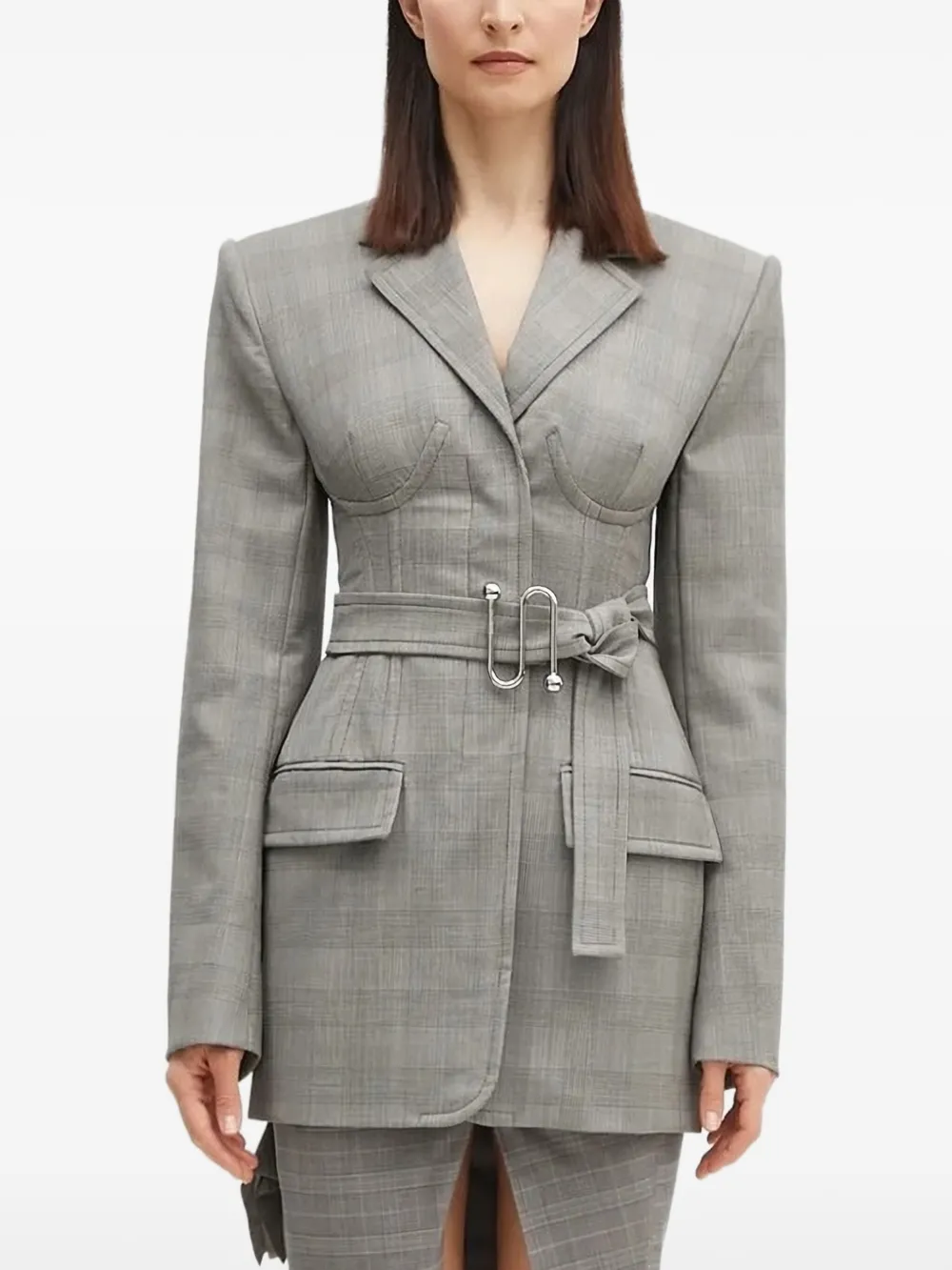 Sportmax Geruit jack met ceintuur Grijs