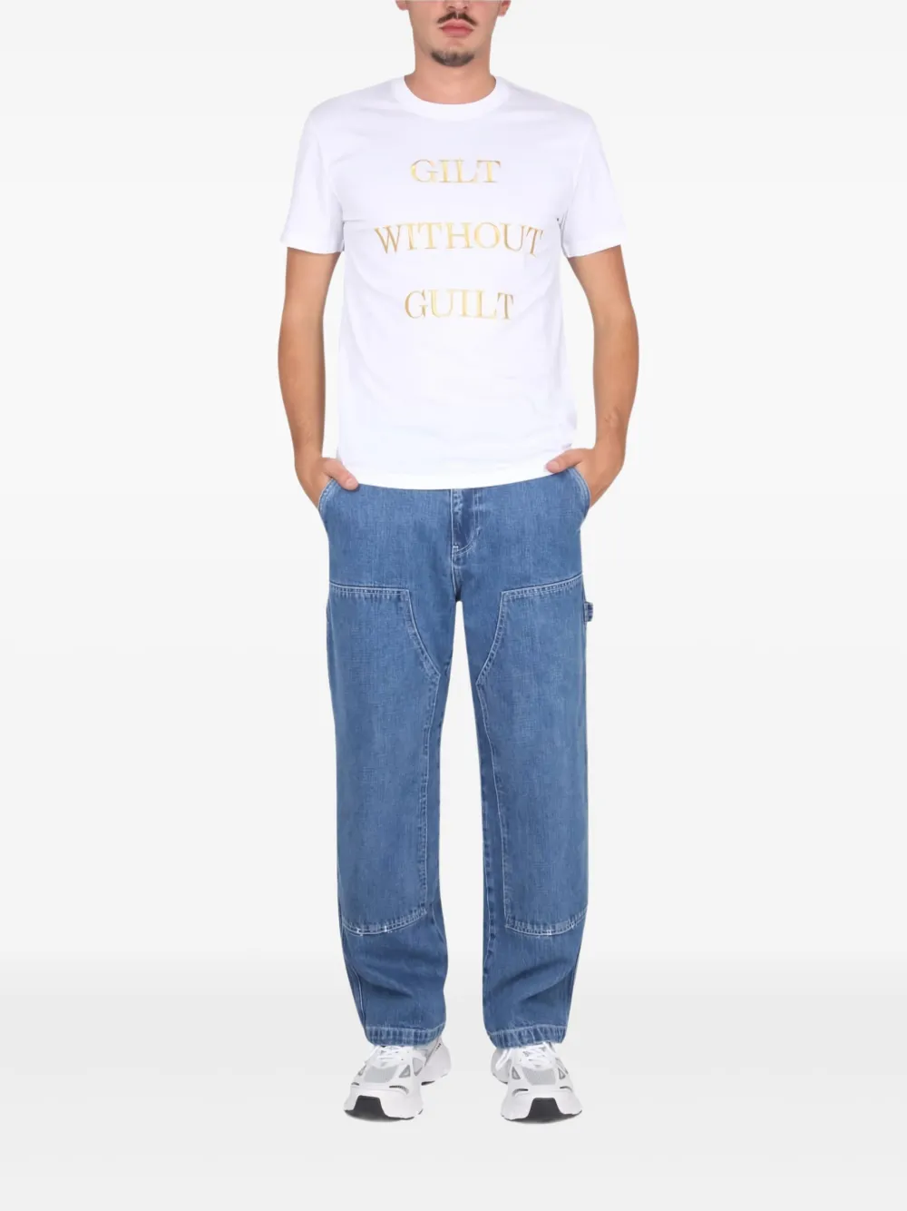 Moschino lettering-embroidered T-shirt - Wit