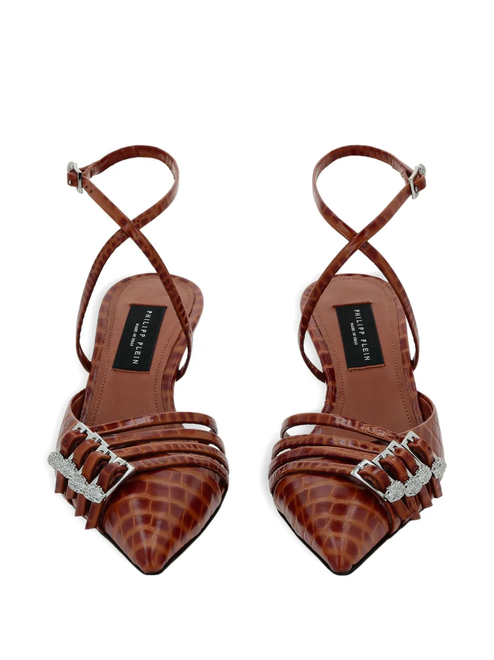 Philipp Plein 55mm crocodile-effect buckled pumps 04 BROWN