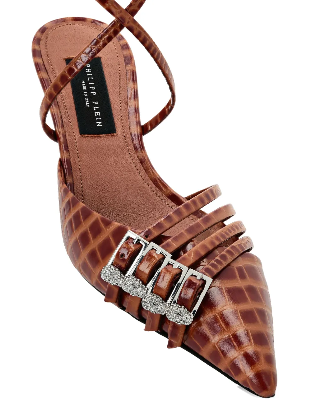 Philipp Plein 55mm crocodile-effect buckled pumps 04 BROWN