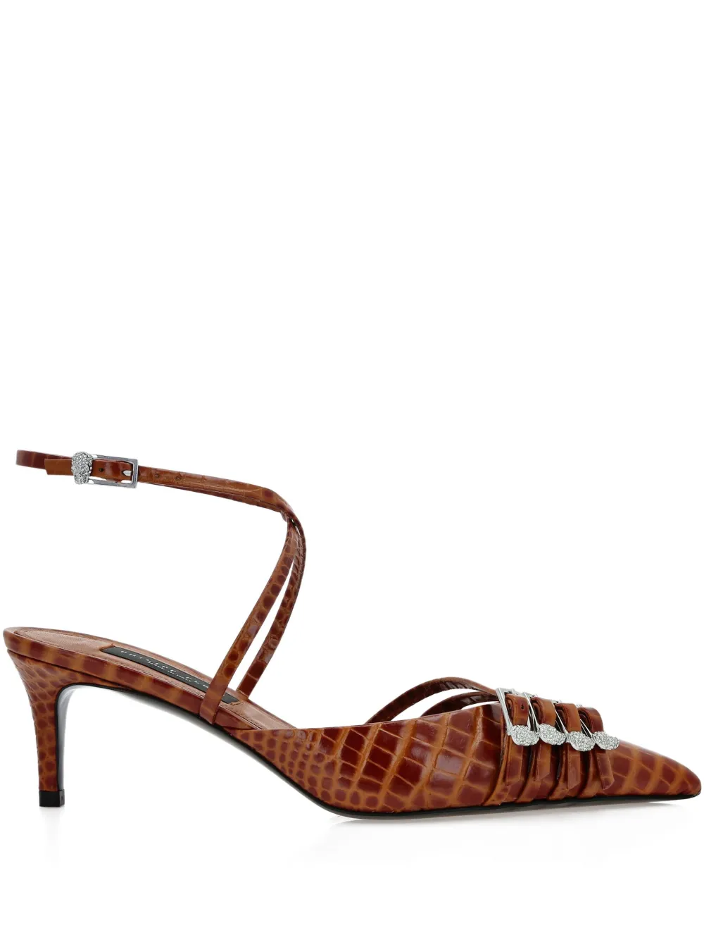 Philipp Plein 55mm crocodile-effect buckled pumps 04 BROWN
