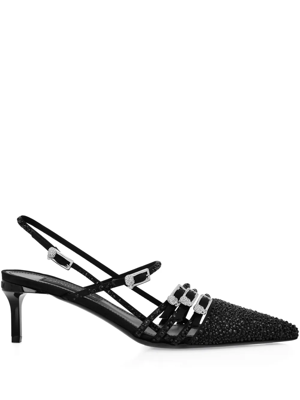 Philipp Plein crystal-embellished slingback pumps Black