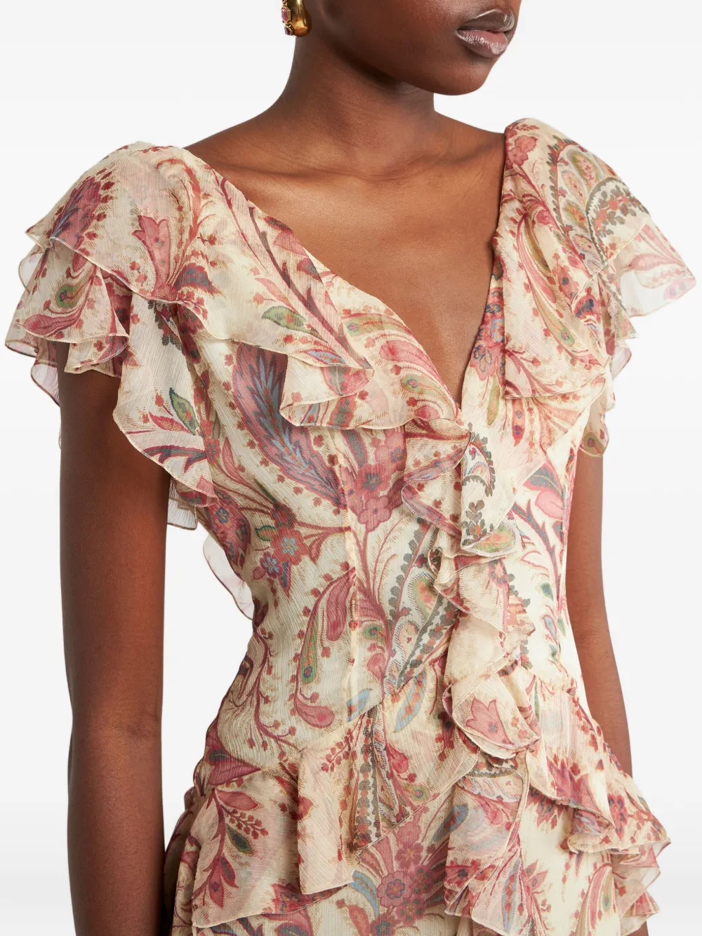 ETRO Jurk met bloemenpatroon en V-hals Beige