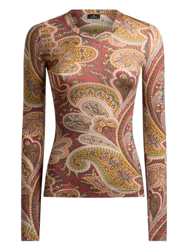 Tシャツ・カットソー Etro Long-Sleeved Top With Paisley Pattern Etro Paisley Foliage-Print Jersey Long-Sleeve Top | Neiman