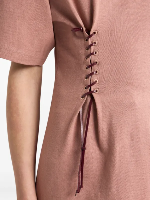 knee length dresses for ladies Unique V-Neck Side Pleated Lace-Up Shirt Dress for Effortless Style – The  Woman Concept