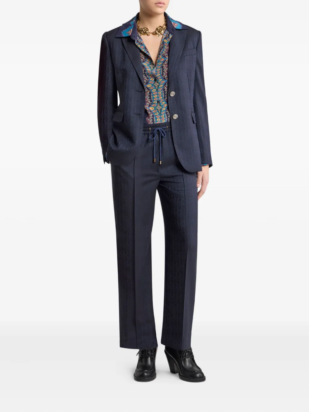ETRO Broek met trekkoord en jacquard Blauw