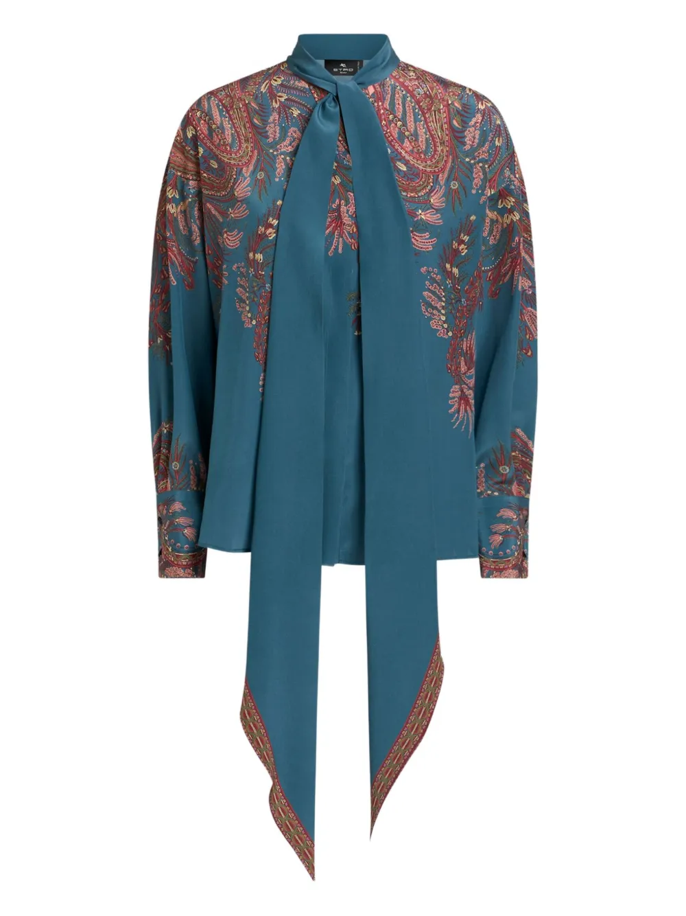 ETRO Blouse met paisley-print en gestrikte hals Blauw