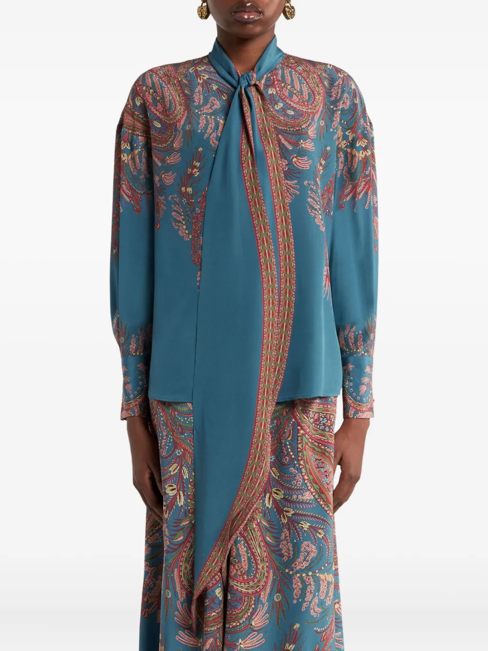ETRO Blouse met paisley-print en gestrikte hals Blauw