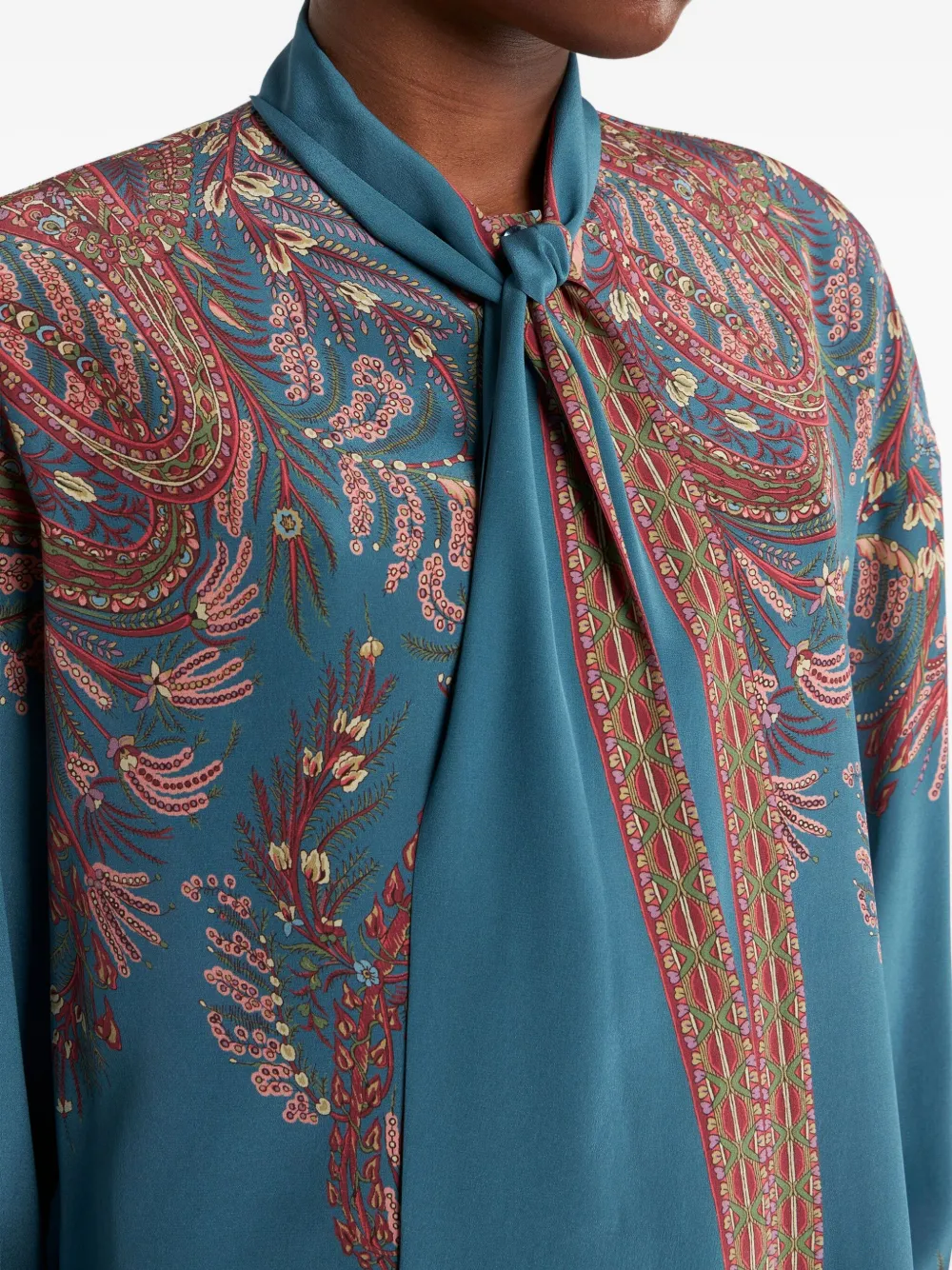 ETRO Blouse met paisley-print en gestrikte hals Blauw