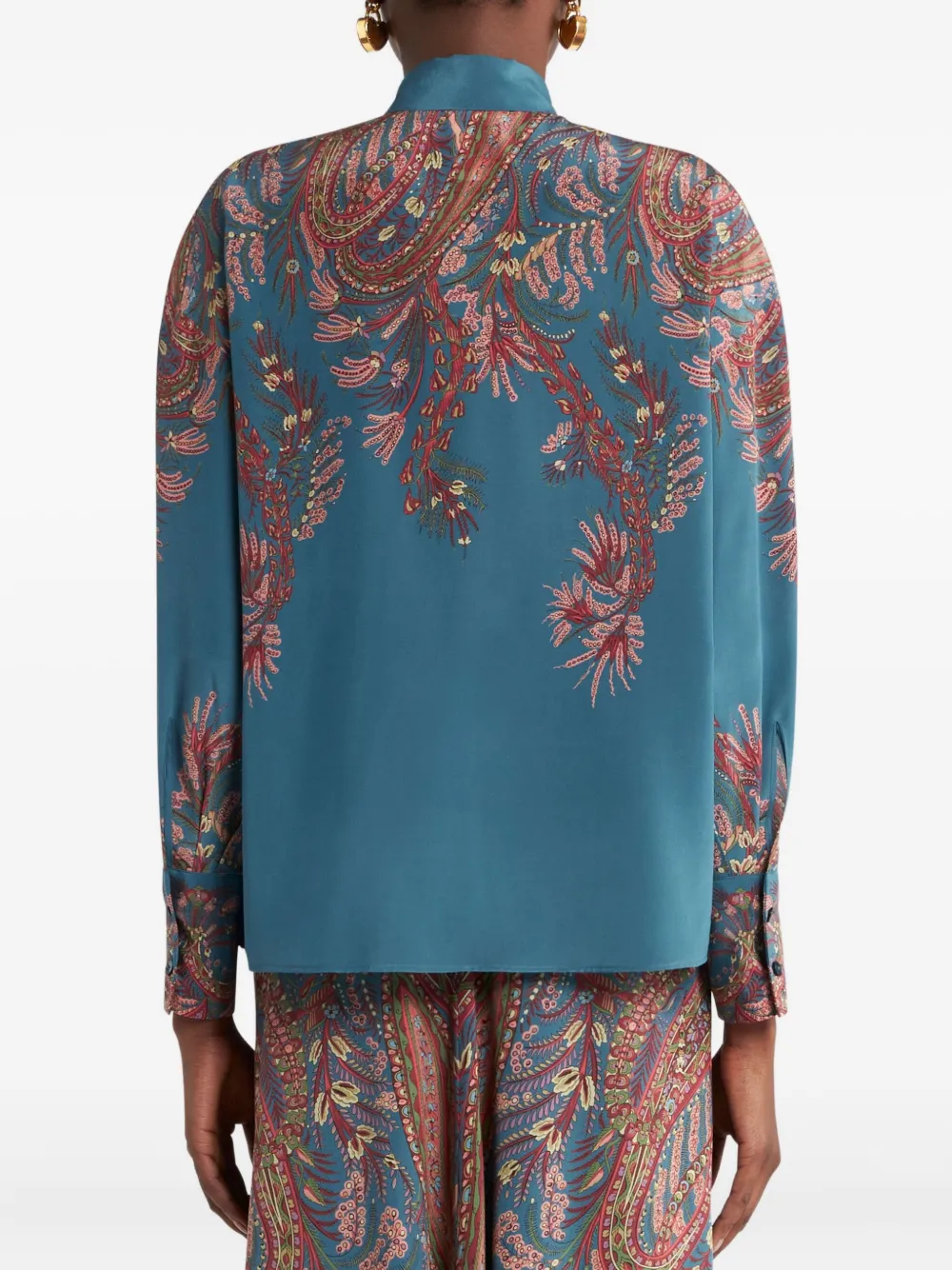 ETRO Blouse met paisley-print en gestrikte hals Blauw