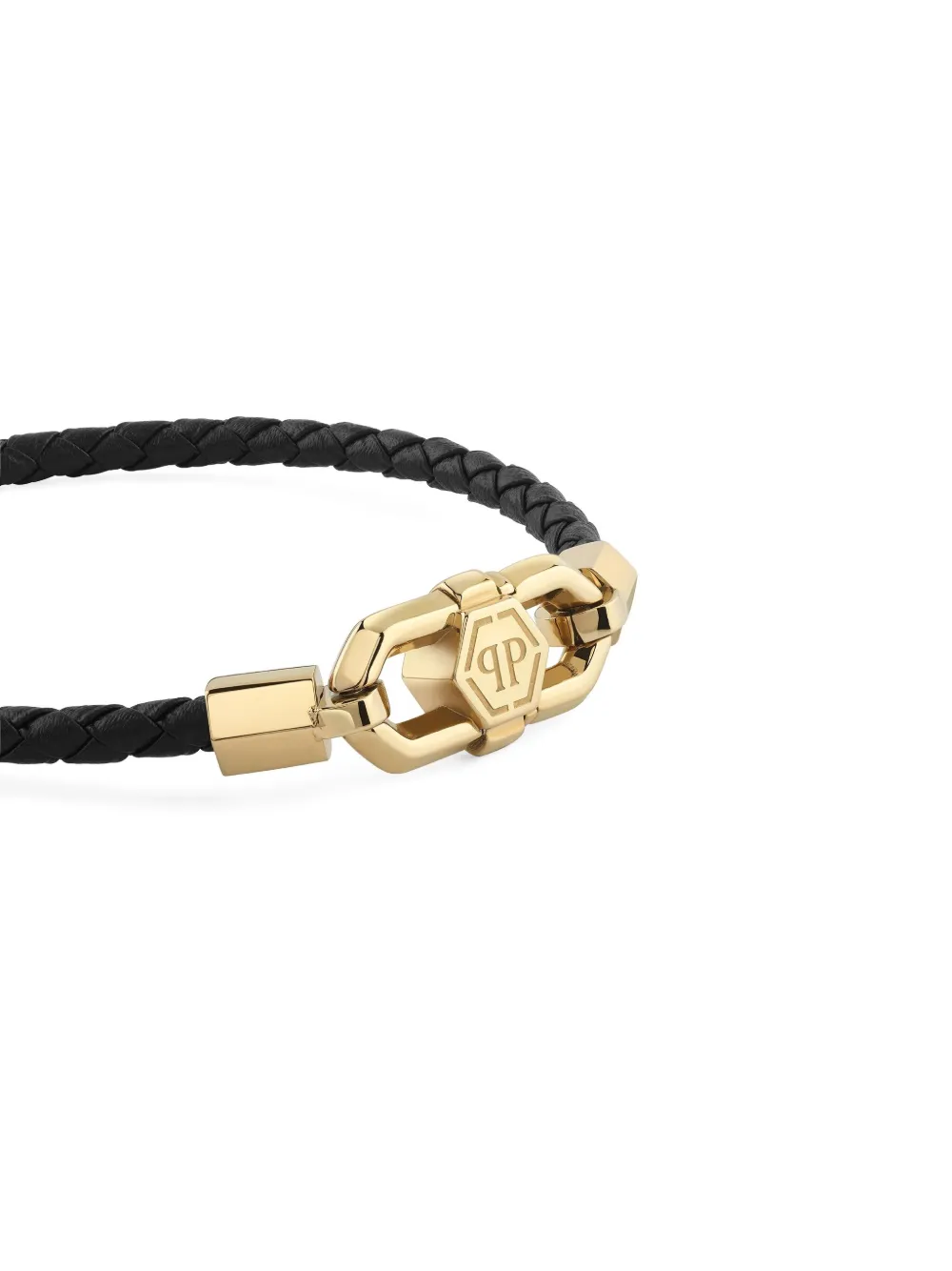 Philipp Plein Yellow Gold Leather Bracelet Plein Edge In Gold