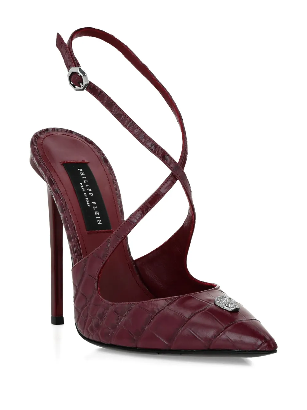Philipp Plein 120mm crocodile-effect skull-detail pumps Rood