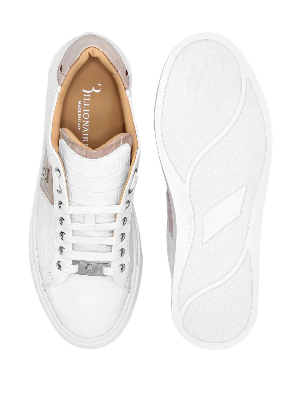 Billionaire crocodile-effect leather sneakers White