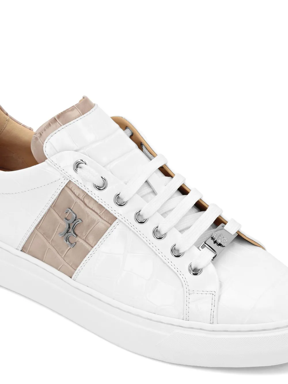 Billionaire crocodile-effect leather sneakers White