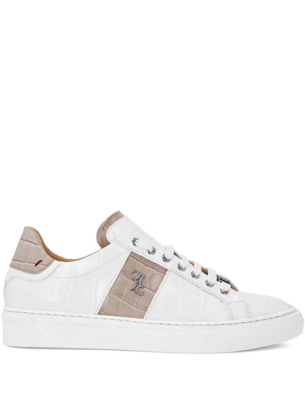 Billionaire crocodile-effect leather sneakers White